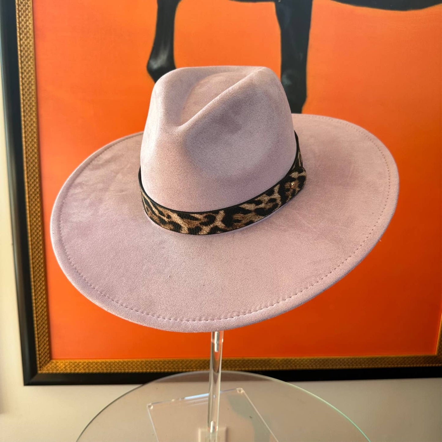 Wide Brim Suede Hat W/ Leopard printed belt: SAGE / ONE SIZE