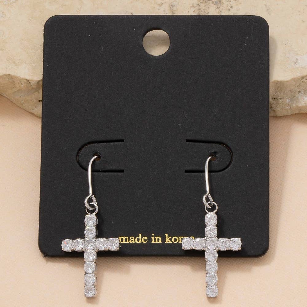 Cz Studded Cross Dangle Earrings: G