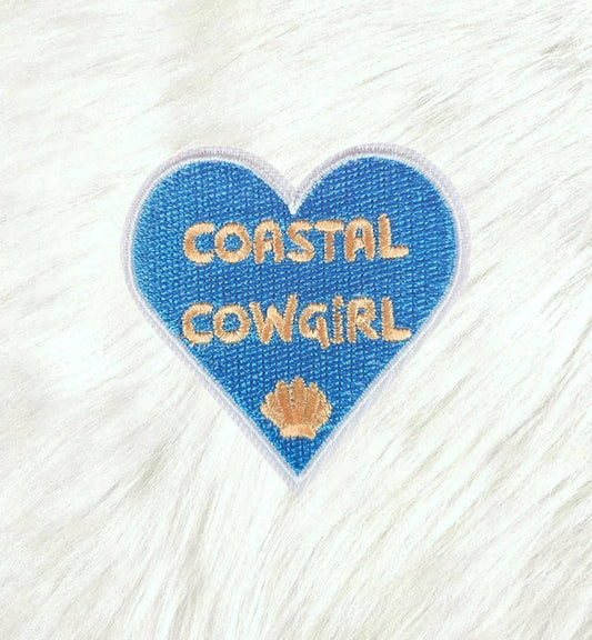 Blue Coastal Cowgirl Heart w/ Seashell  Iron On Patch