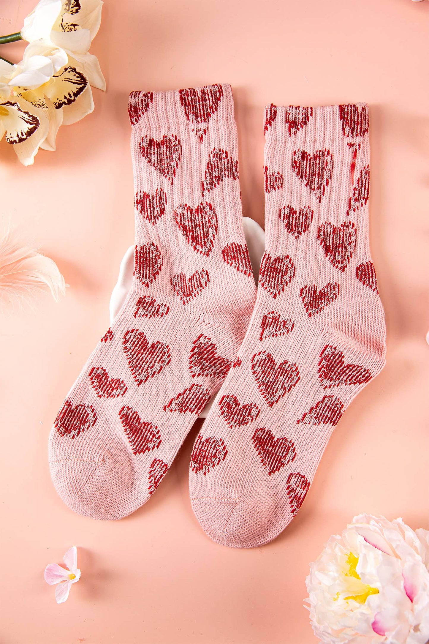 Valentine's Day Gifts Heart Pattern Combed Cotton Socks: Pink / One Size