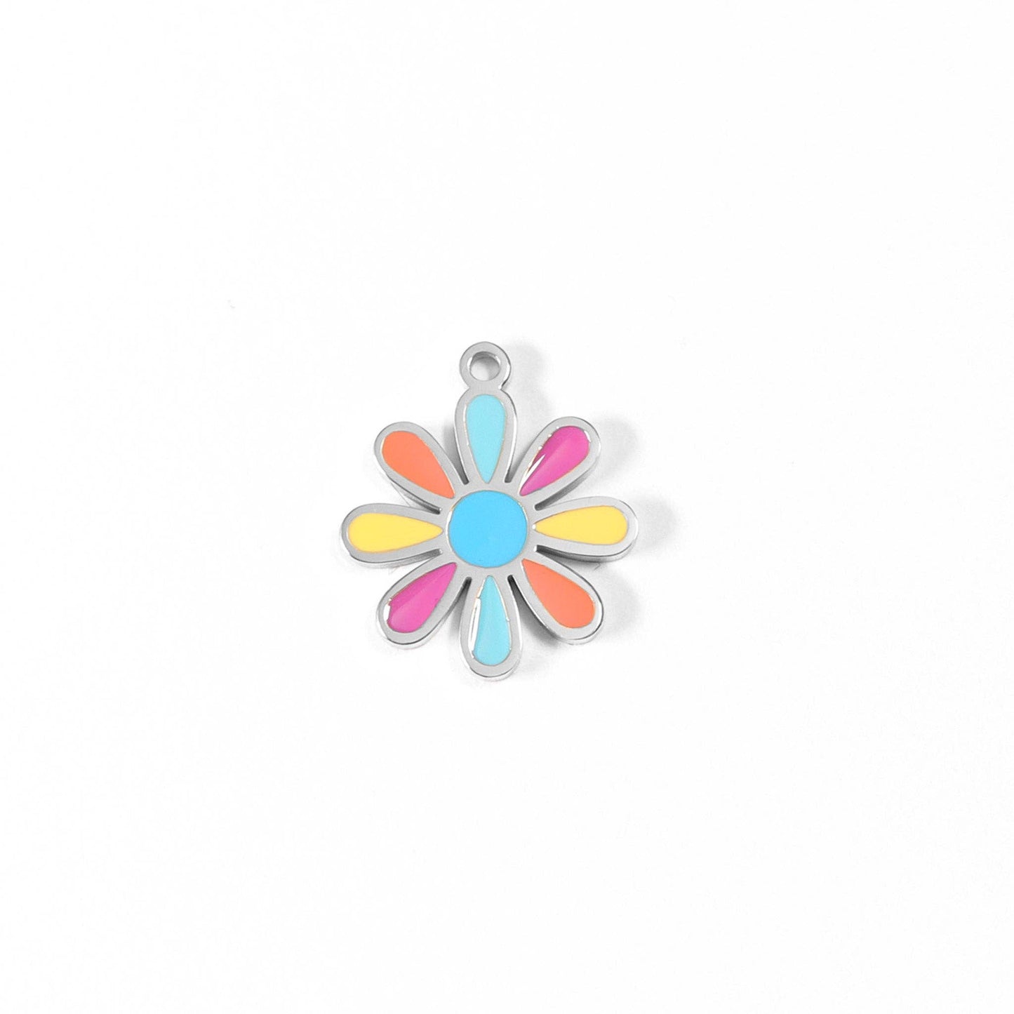 18K Gold PVD Stainless Steel Multi-Colored Epoxy Flower Charm: Gold