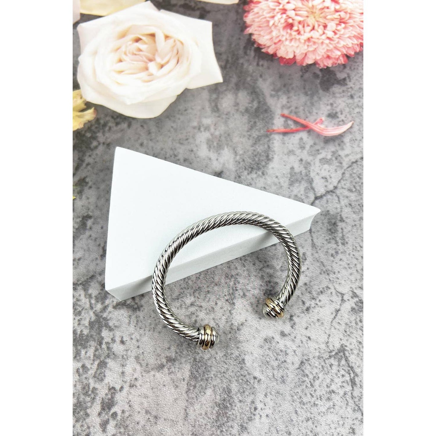 TWISTED CABLE WIRE OPEN CUFF BANGLE BRACELET: Gold / ONE(6)