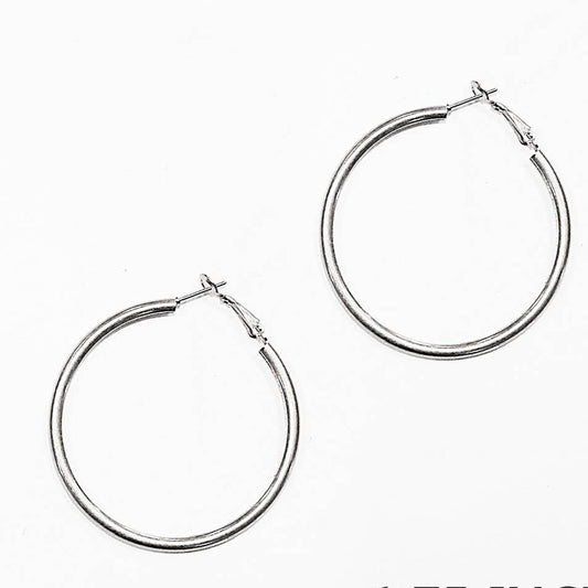Worn Silver Hoop 2.5" Earing