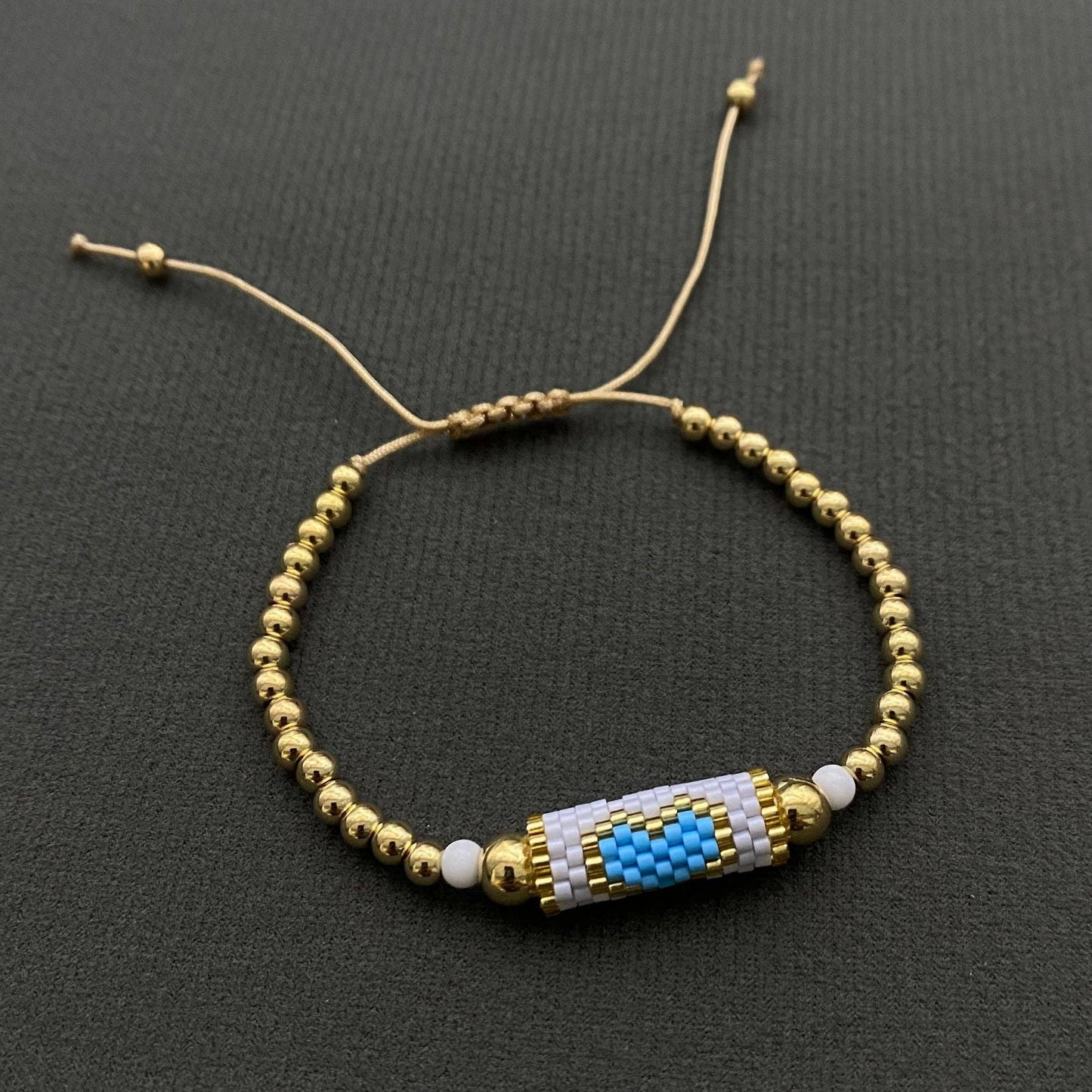 Boho Heart Pattern Seed Beads Charm Bracelet - BJ/SB: D