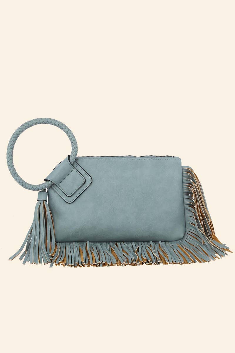 Fringe Cuff Clutch Tassel Wristlet Clutch Bag: BK