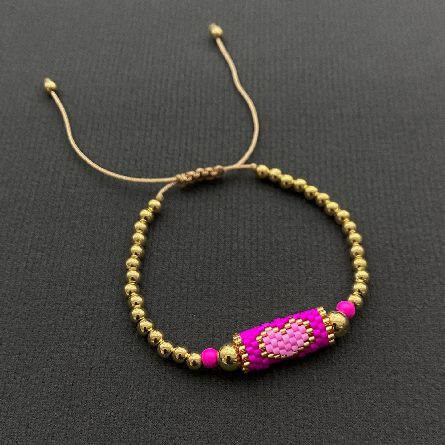 Boho Heart Pattern Seed Beads Charm Bracelet - BJ/SB: I