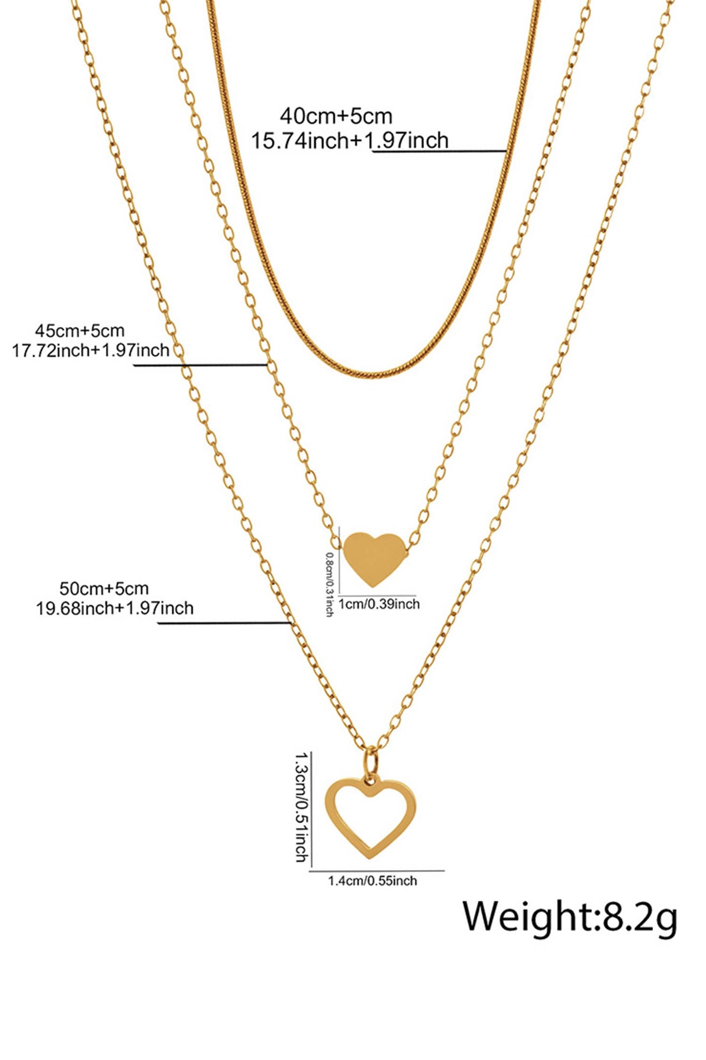 Valentines Plated Triple Layered Heart Necklace Set: Gold / ONE SIZE