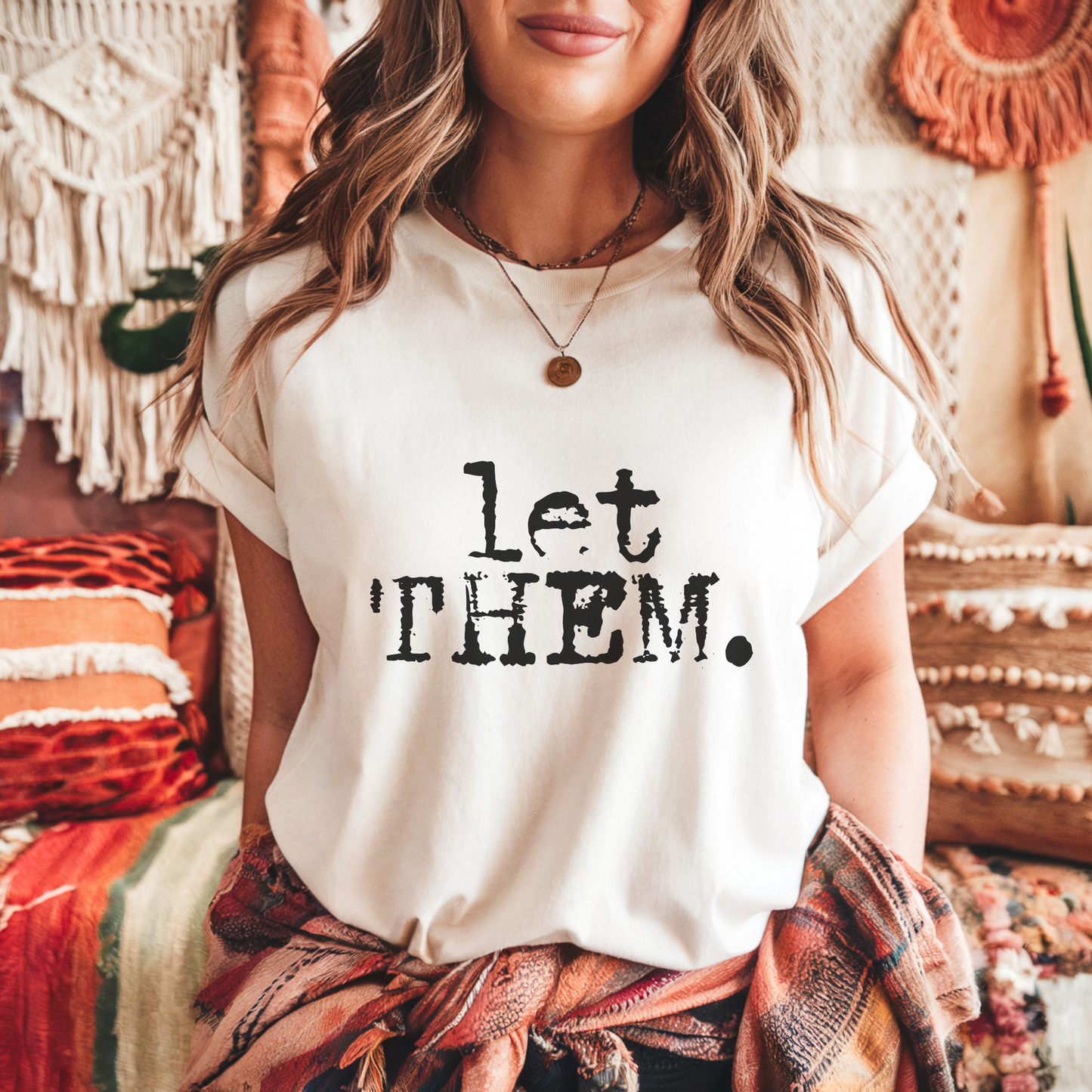 Let Them. Distressed Typography Funny Graphic T-Shirt : Kelly Green / L