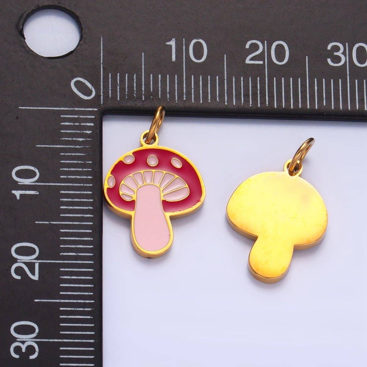 Stainless Steel Pink Enamel Mushroom Floral Charm | P1323