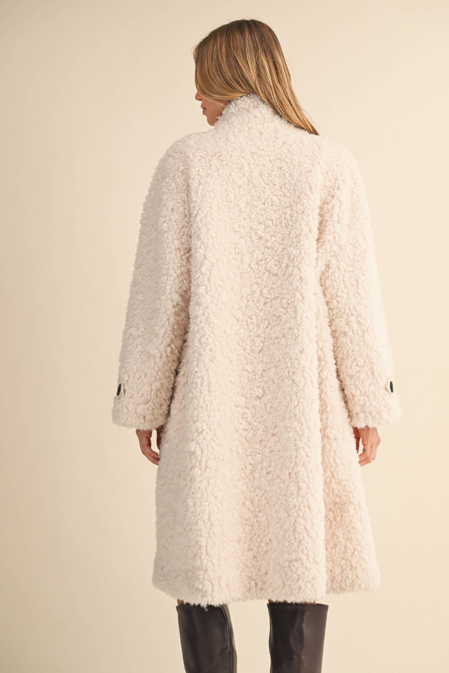 IJ1666 FAUX FUR SIDE POCKET COAT: IVORY / One Size