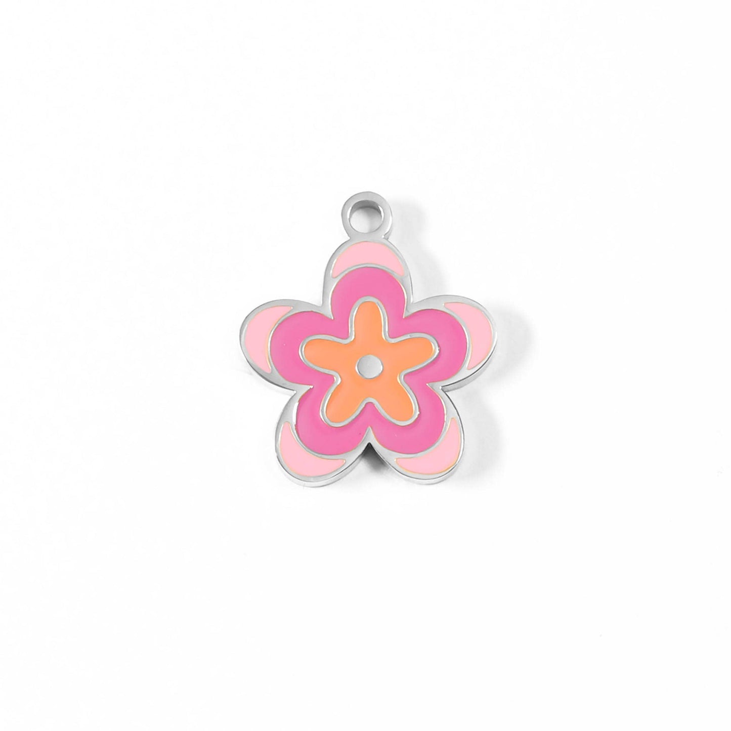Stainless Steel Epoxy Pink Flower Charm: Gold