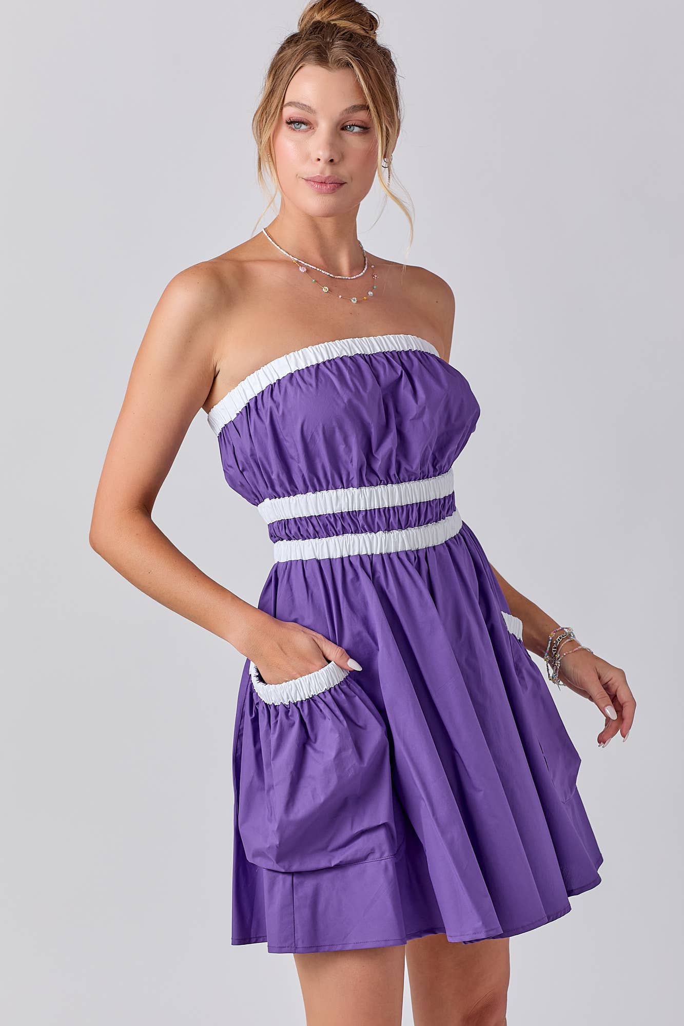 Gameday Contrast Gathered Over Sized Pocket Tube Dress : RED/BLK / S