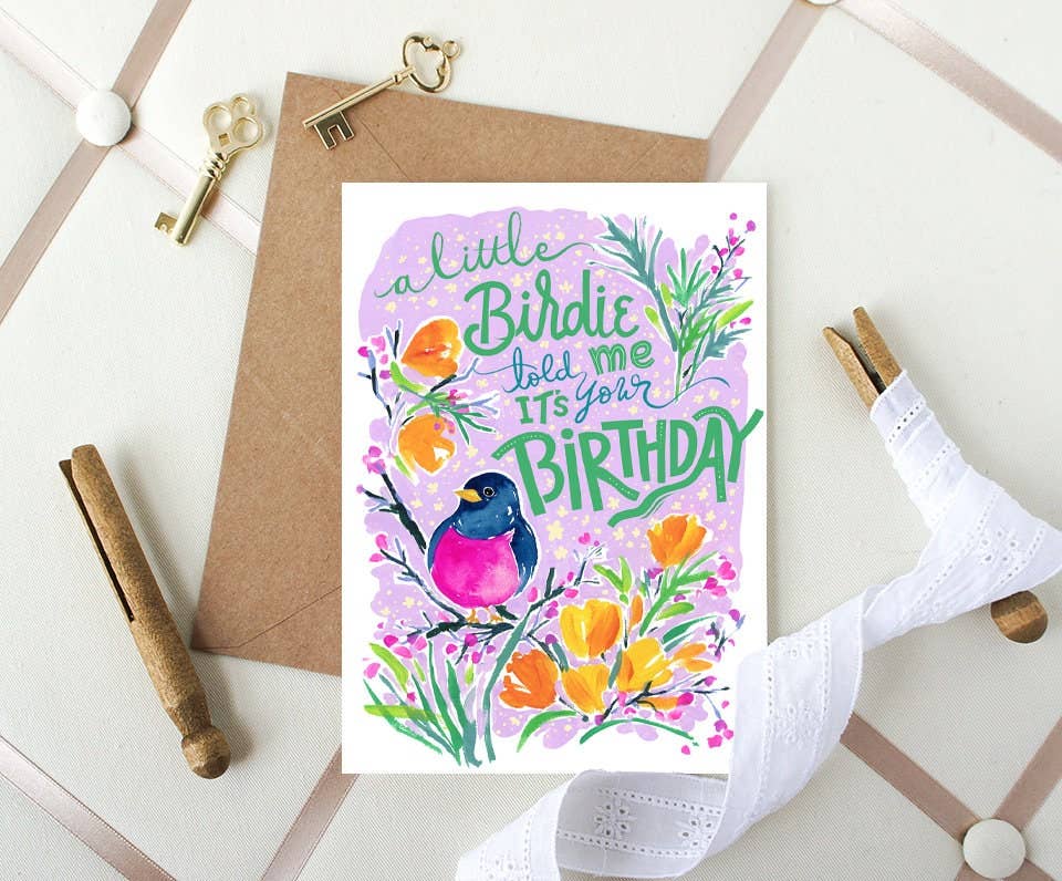 Little Birdie Birthday Card. Birthday Greeting Card. Bird.