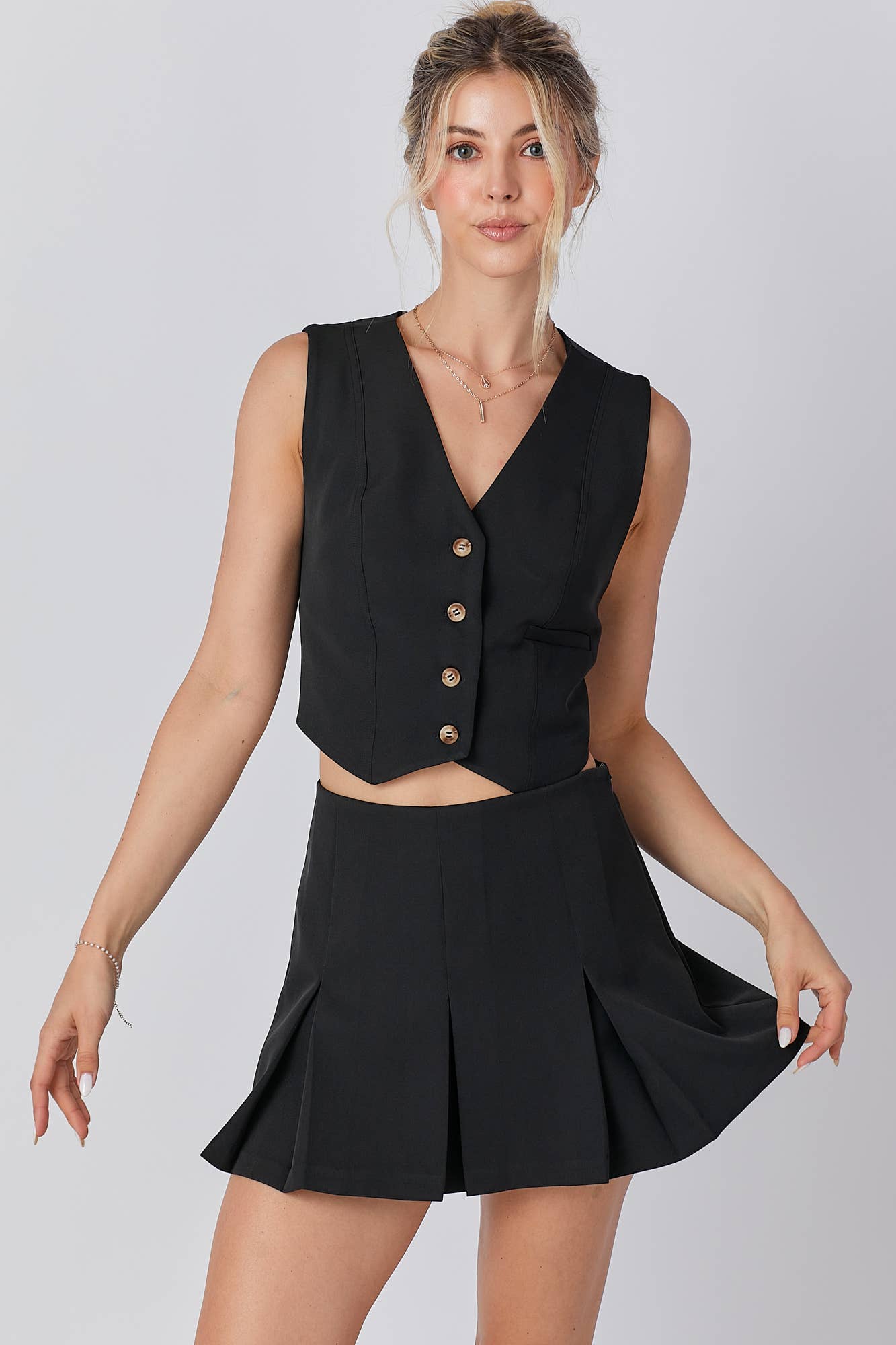 Gameday Front Button Closure Vest pleats Skort Set : RED / L