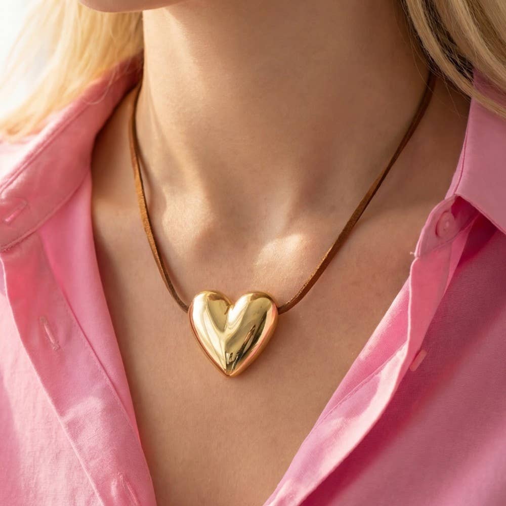 Heart Pendant Adjustable Cord Necklace: BROWN