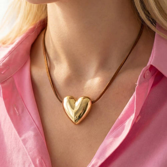 Heart Pendant Adjustable Cord Necklace: BROWN