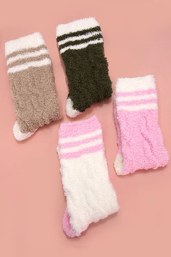 WARM CHINLON SOFT FLEECE FUZZY SOCKS | 40S02055: Olive