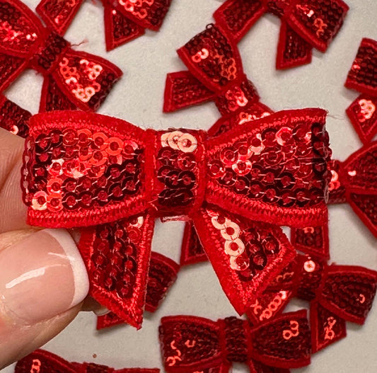 Sequin Bow Mini Patch, sequin patch, bow patch, cheer patch: Red