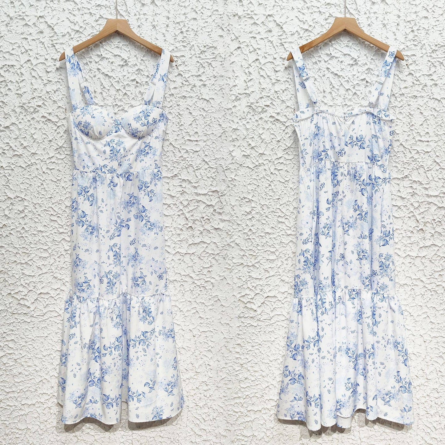 Suspender Floral Backless Cake Dress: Orange / M