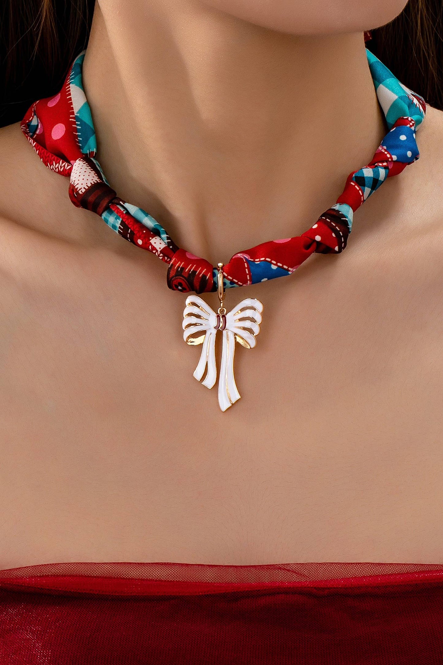 HANDMADE SCARF NECKLACE - CHRISTMAS SNOWMAN BOW | 80N91827: A