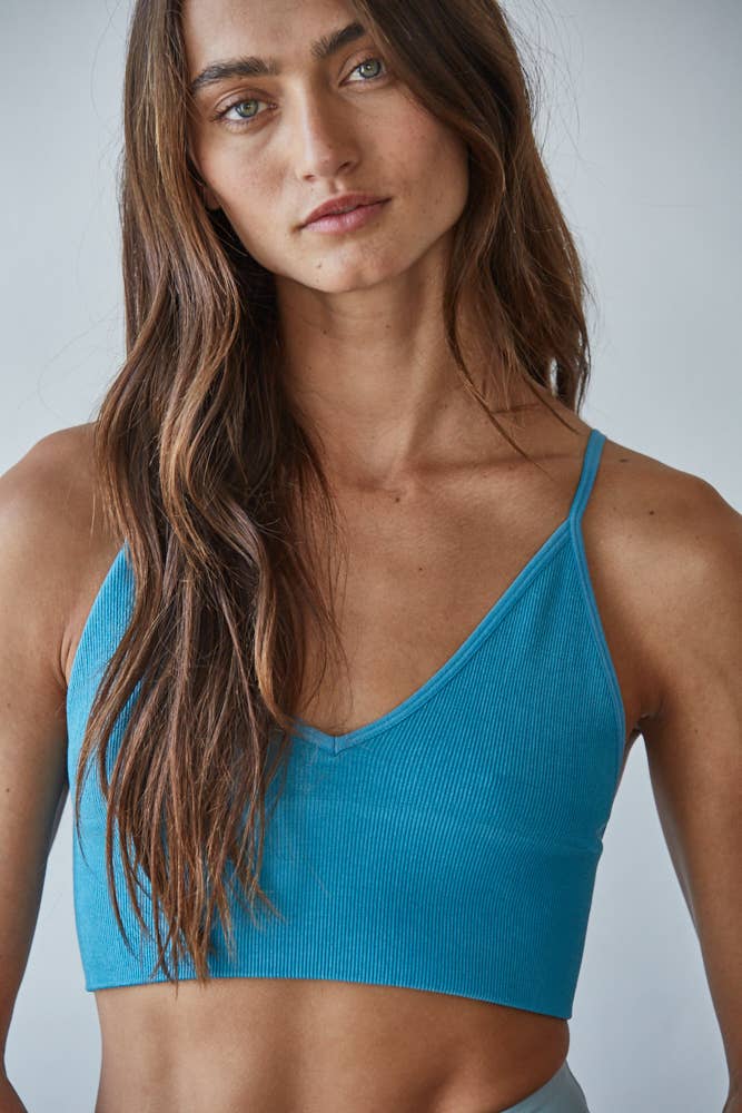 S1003 | Seamless Ribbed Triangle Chest Spaghetti Strap Brami: Dark Taupe / SM