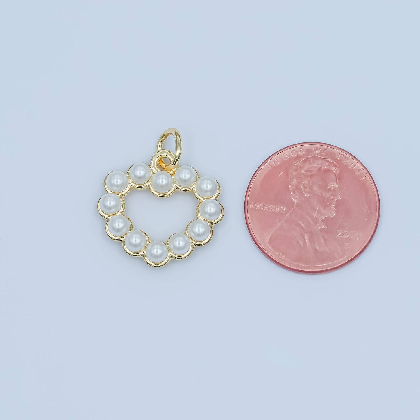24K Gold Filled Shell Pearl Open Outline Heart Charm | M320