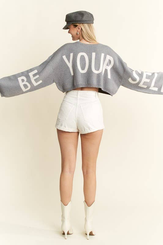 BE YOUR SELF SWEATER CROP TOP: OATMEAL / L/XL