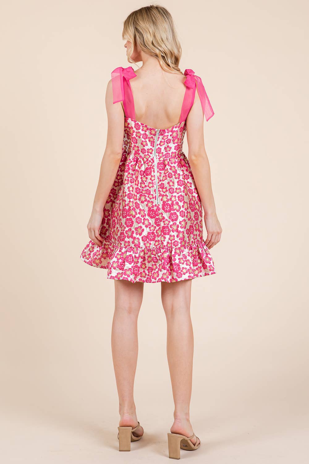 Floral Jacquard Tiered Mini Sundress, MD51647: Sage / L