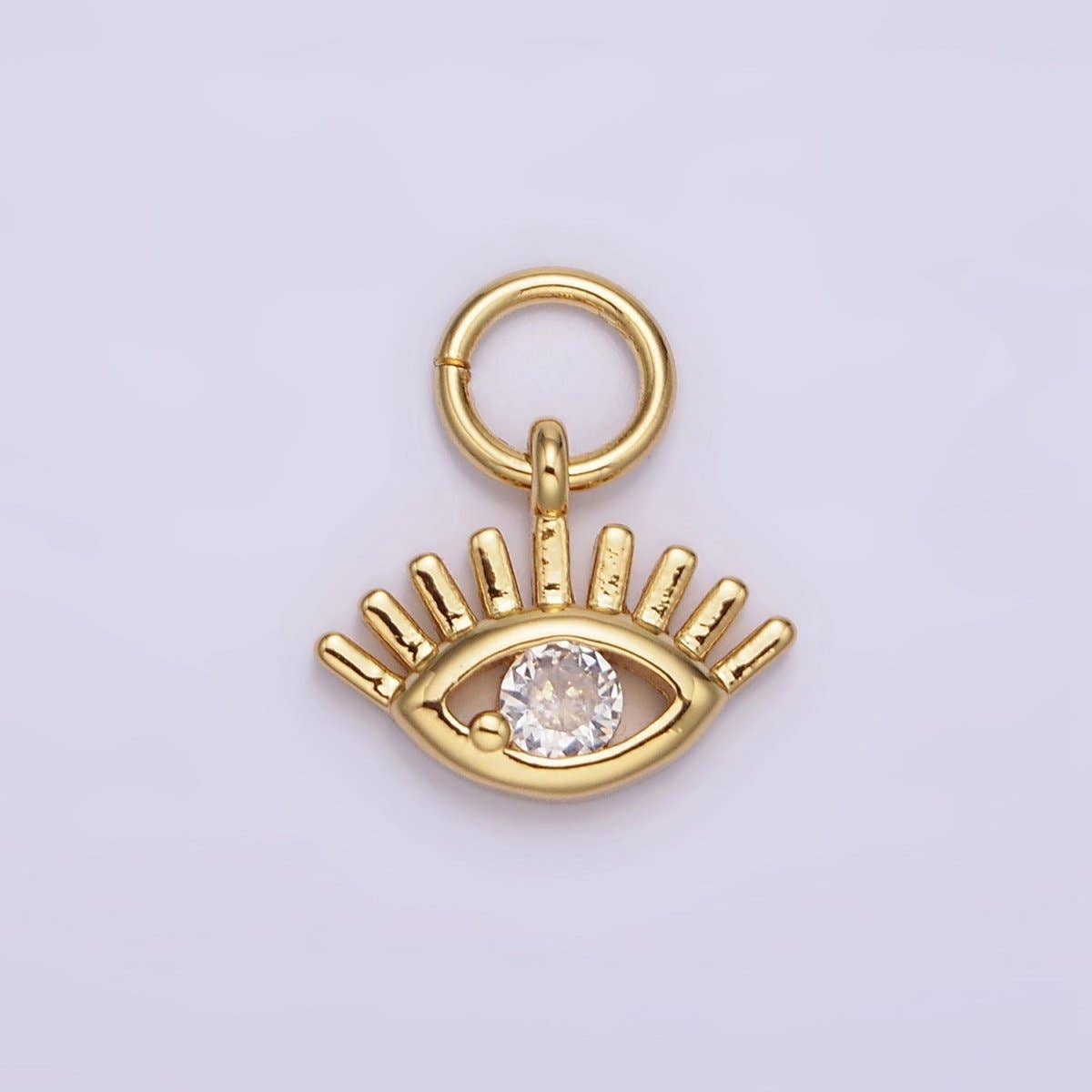 16K Gold Filled Mini 13mm Clear CZ Evil Eye Open Lash Add-On Charm | N975