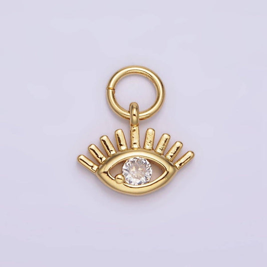 16K Gold Filled Mini 13mm Clear CZ Evil Eye Open Lash Add-On Charm | N975