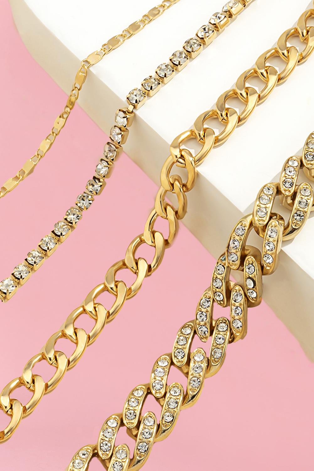 LDC 4pcs Rhinestone Decor Adjustable Chain Bracelet Set: Gold