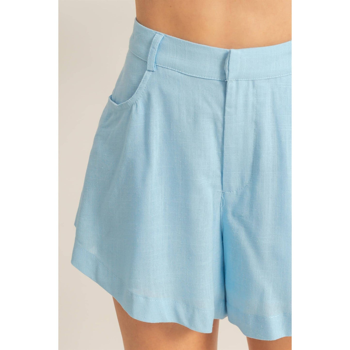 HF25A652-Linen Mid-Rise Flared Shorts: WHITE / S-M-L(2-2-2)