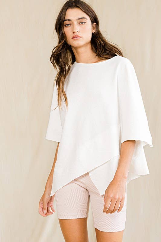 IT2115 Asymmetric & Crossover Hemline Poncho Top: Ivory / S-M-L (2-2-2)