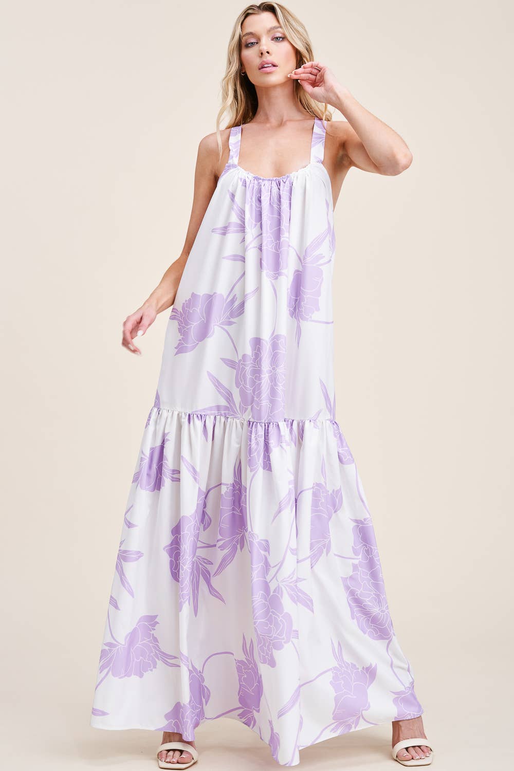 FLORAL PRINTED MAXI DRESS WITH POCKETS: Blue