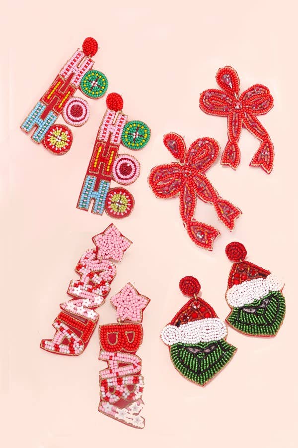 CHRISTMAS HOLIDAY GRINCH SEED BEAD EARRINGS | 91E9927: Green