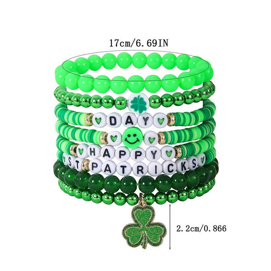 ST PATRICKS DAY BEADED LUCKY BRACELET SET_CWMM3503: Green / OS