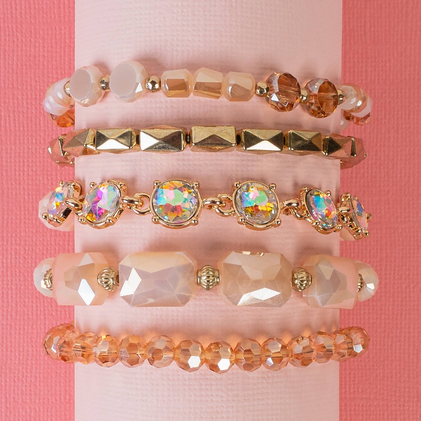 Beaded Stacked Bracelets: Champagne
