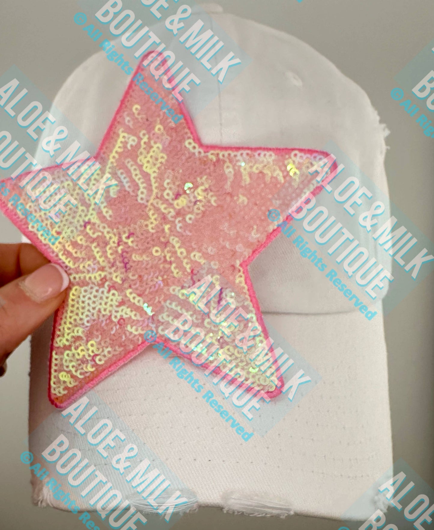 New Sequin Star Large, sequin star patch, cheer patch: Lt Pink