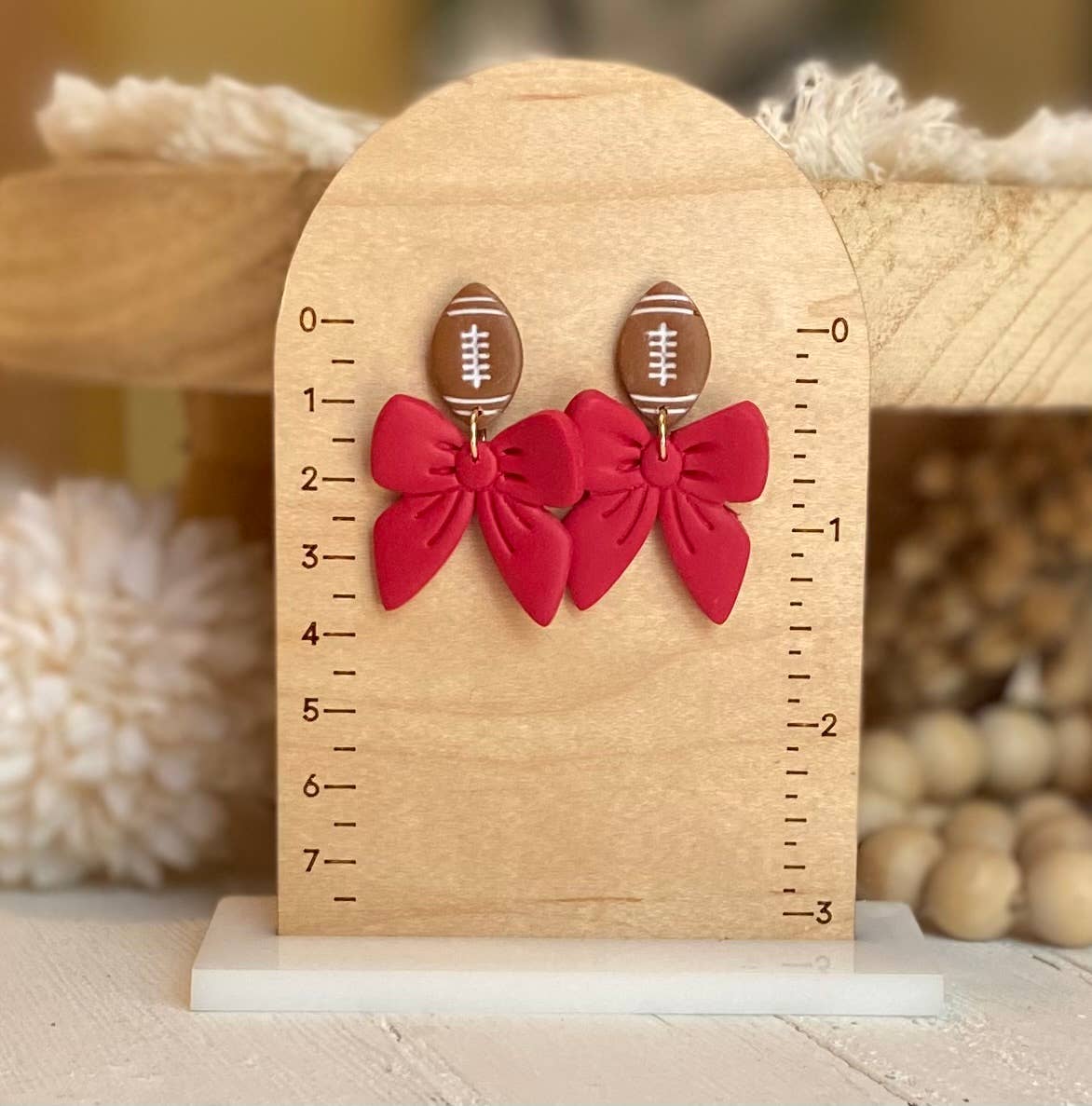 Football & Bow Earrings   : Red