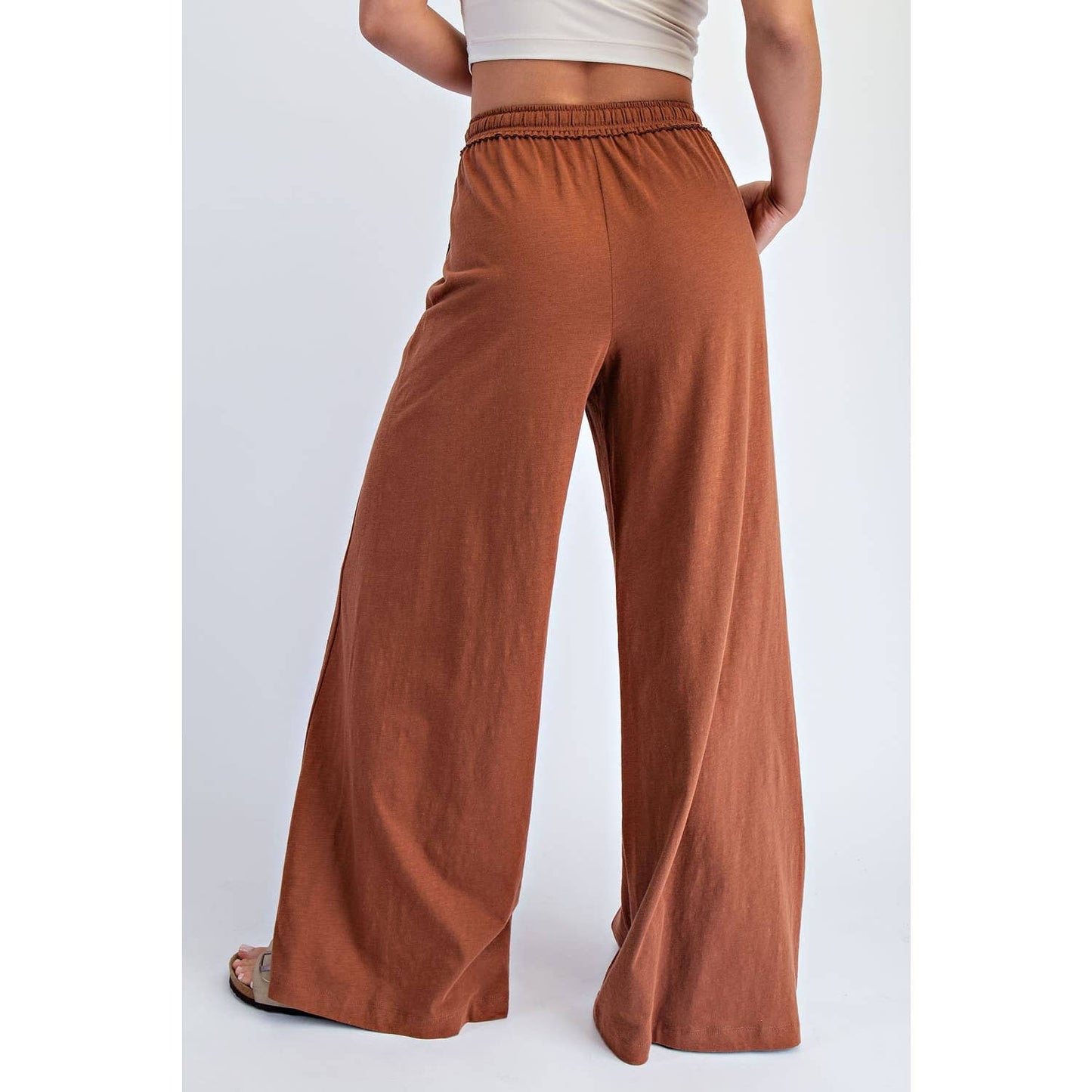COTTON SLUB LOUNGING WIDE PANT: Espresso