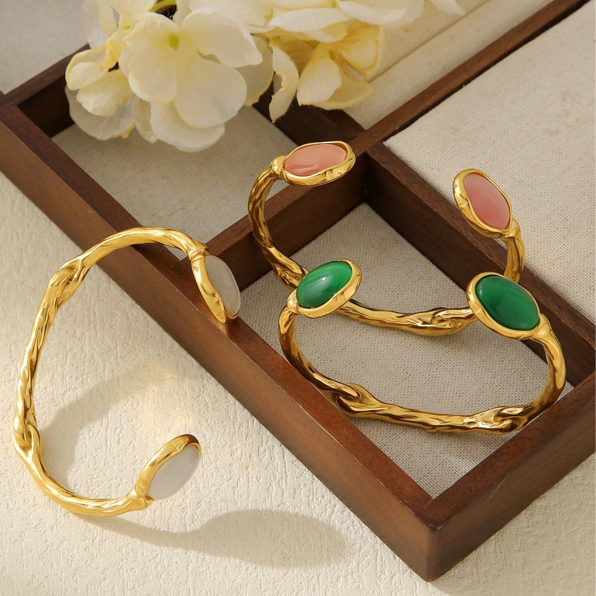 IRREGULAR RETRO SIMPLE EMBEDDED BRACELET_CWMM3730: GREEN / OS