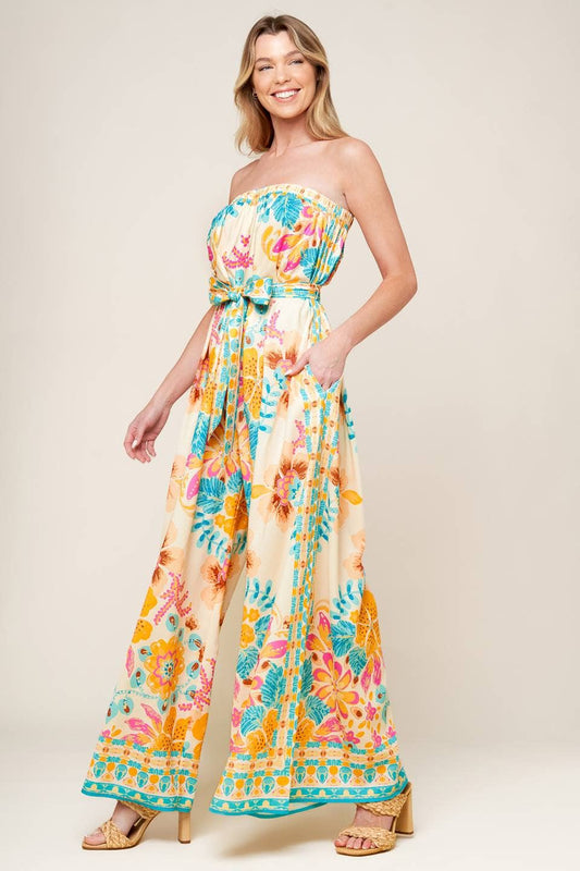 A printed woven jumpsuit - IP8829: CREAM AQUA / Contemporary / S