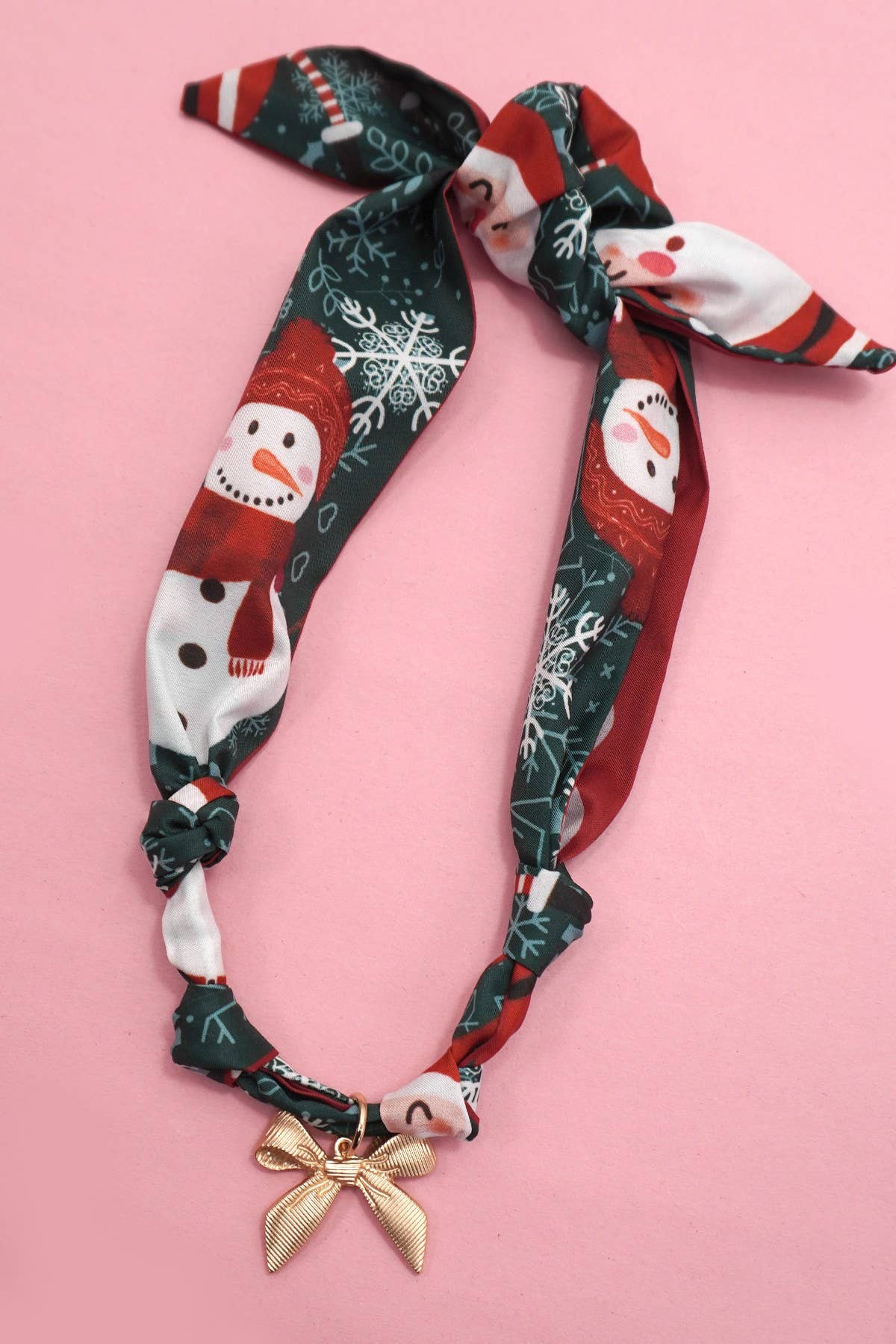 HANDMADE SCARF NECKLACE - CHRISTMAS SNOWMAN BOW | 80N91827: B