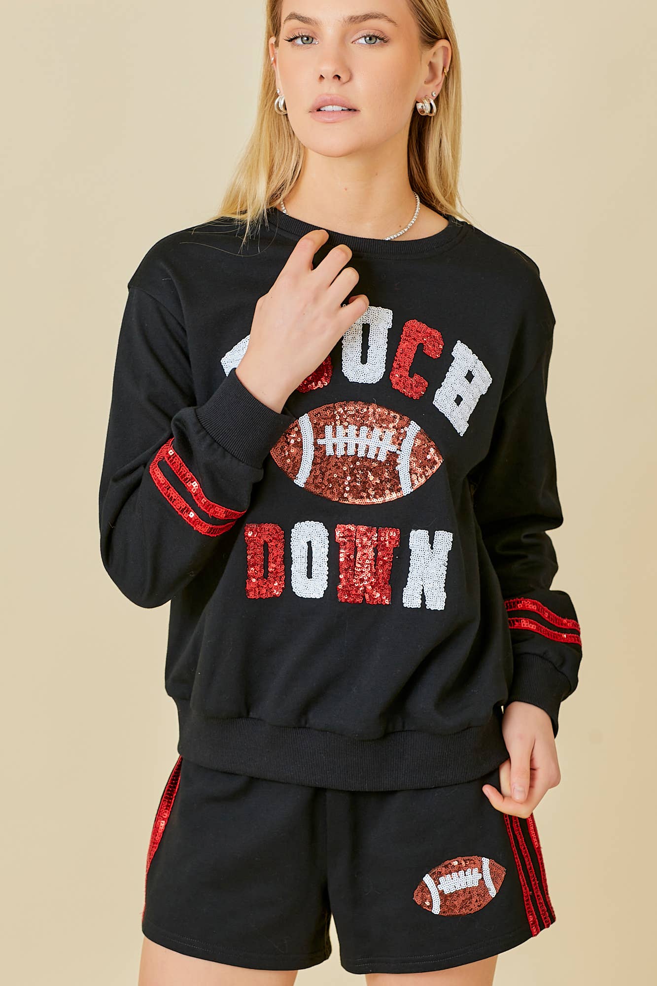 Game Day Touch Down Sequin Sweatershirts: BLACK / S