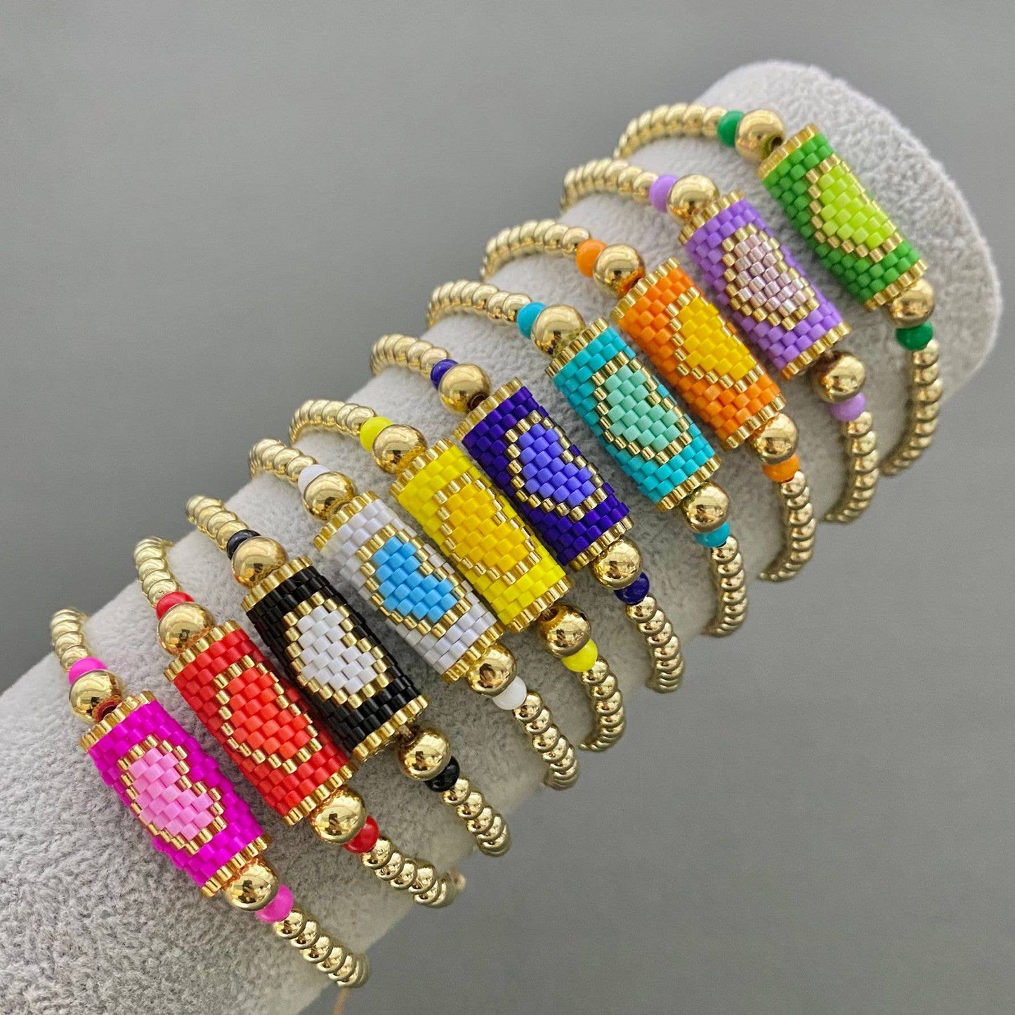 Boho Heart Pattern Seed Beads Charm Bracelet - BJ/SB: D