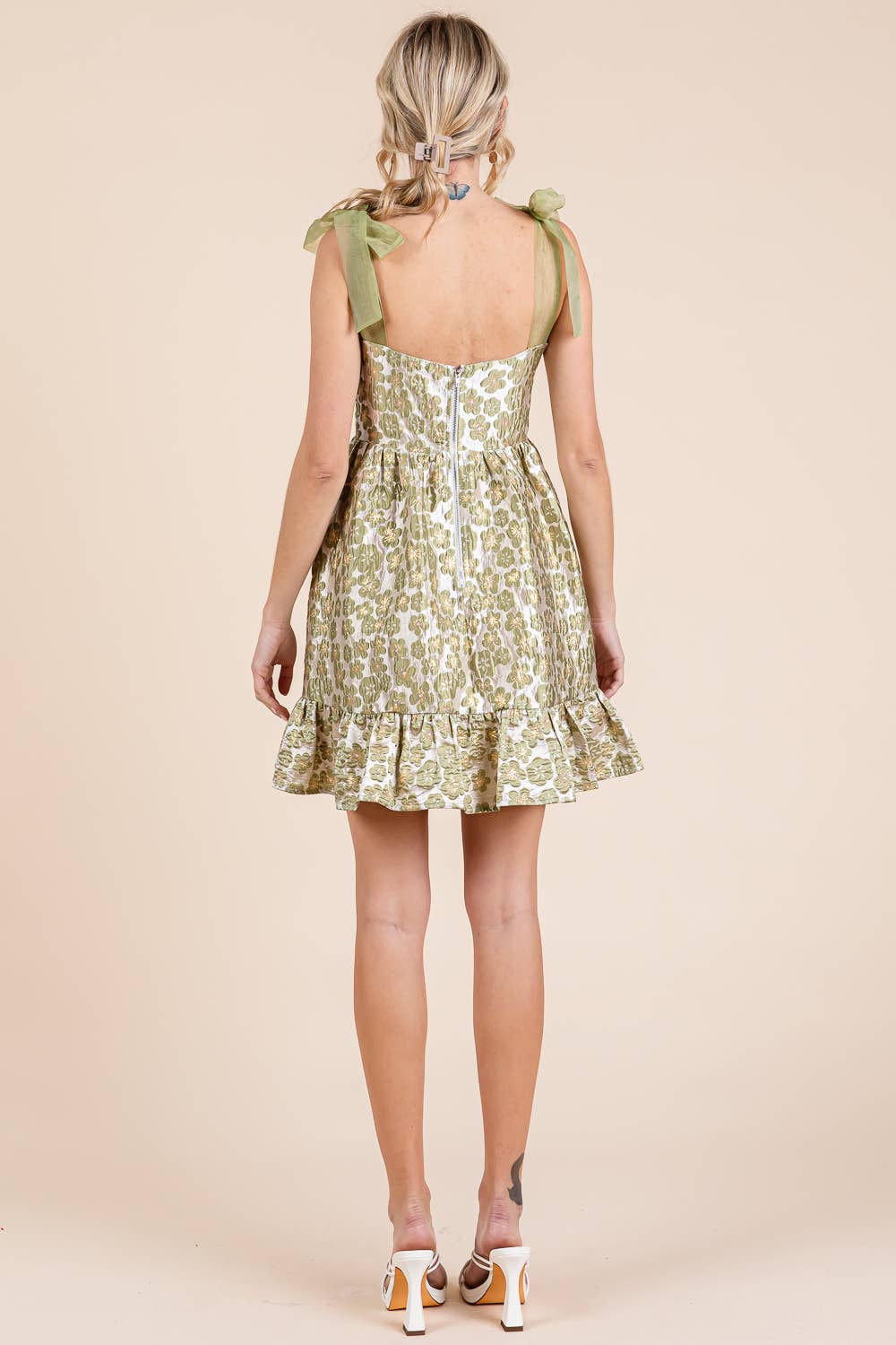 Floral Jacquard Tiered Mini Sundress, MD51647: Sage / S