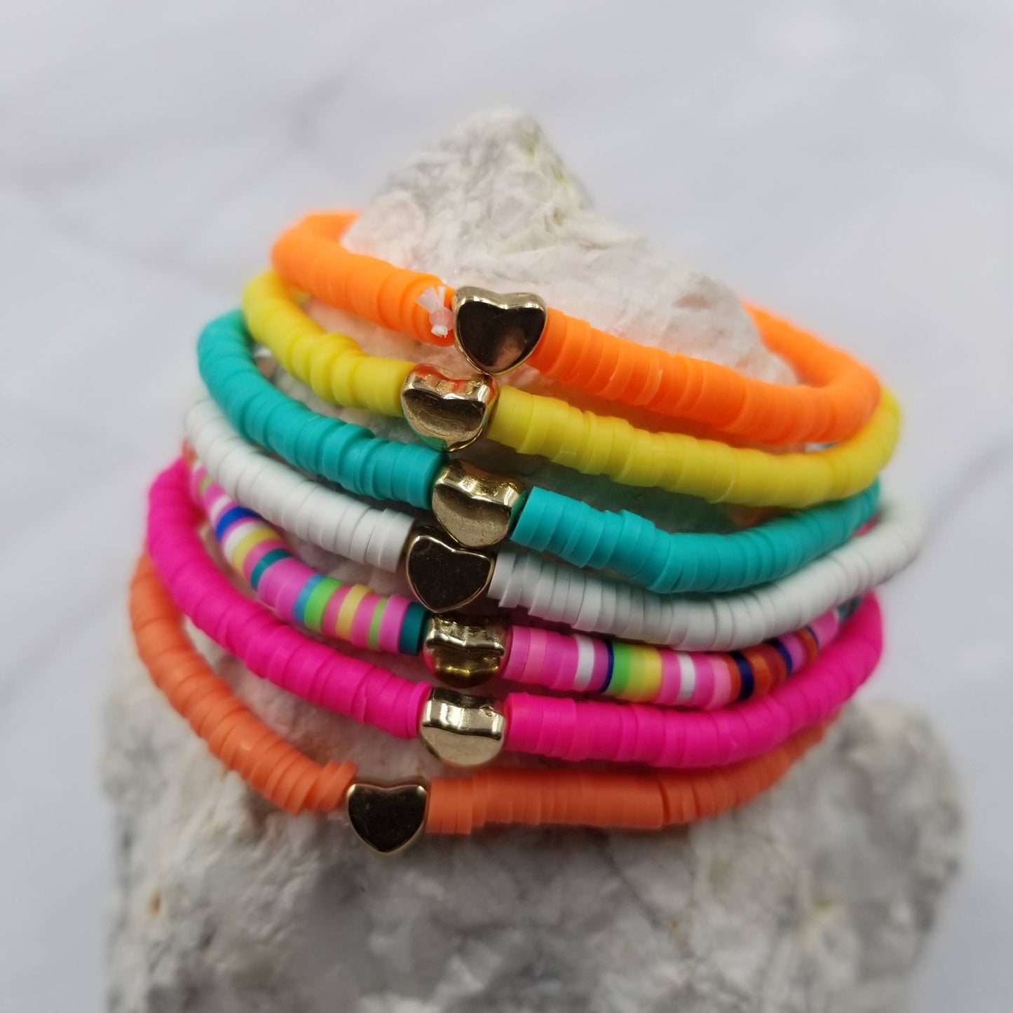 Valentines Day Heart Heishi Bracelets - Set Of 7