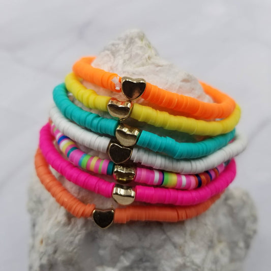 Valentines Day Heart Heishi Bracelets - Set Of 7