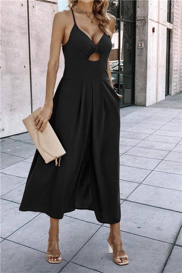 SZ1-DR0035 Ruched Cut Out Tank Dress with Front Slit: Green / S