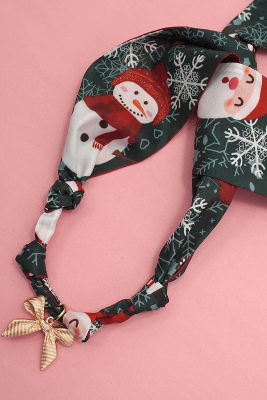 HANDMADE SCARF NECKLACE - CHRISTMAS SNOWMAN BOW | 80N91827: A